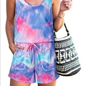 REORIA Womens Summer Scoop Neck Sleeveless Tank Top Short Jumpsuit Rompers